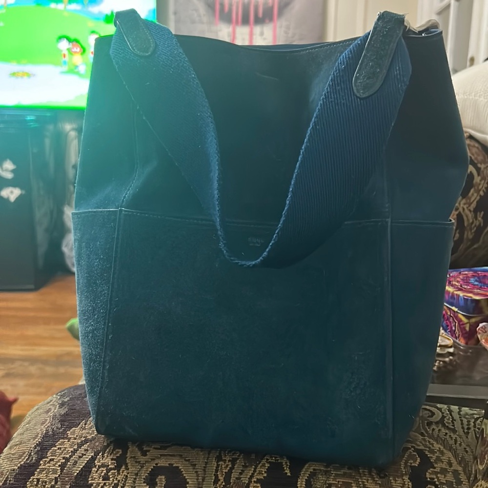 celine blue topaz calfskin suede bag